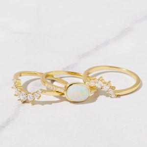 Dainty Opal Ring, Opal Stacking Ring, White Opal and CZ Ring, Gold Opal Ring, Sterling Silver Opal Ring, Delicate Opal Ring, Bridesmaid Gift