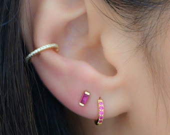 Ruby Huggie Earrings Hoop Earrings Dainty Earrings Earrings Tiny Hoop Earrings Minimalist Earrings Gold Earrings Small Hoops Gold Hoops