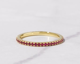 Dainty Ruby Stacking Eternity Ring Gold Minimalist Ring Ruby Ring July Birthstone Gift for Her Delicate Ring Eternity Band Dainty Ruby Ring