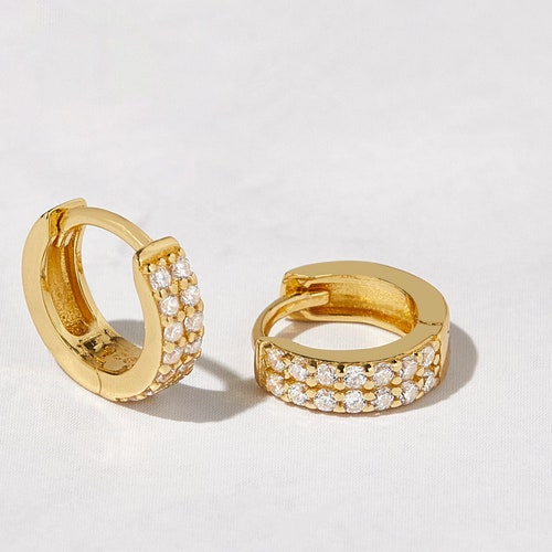Diamond Huggie Earrings Gold CZ Huggies Gold Hoop Earrings - Etsy