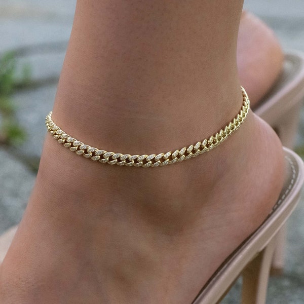 Chain Anklet, Cuban Link Anklet, Pave Cuban Link, Curb Chain Anklet, Gold Chain Anklet, Gold Anklet, Gift for Her, Anklet