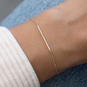 Pavé Bar Bracelet, Dainty Bracelet, Gold Bracelet, Diamond Bracelet, Delicate Bracelet, Stacking Bracelet, Gift for Her, Layering Bracelet