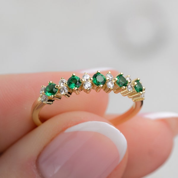 Sami Jewels Emerald Ring, Gemstone Ring, Emerald Jewelry, Gift for Her, Gold Ring, Stacking Ring, May Birthstone Silver Ring Engagement Ring