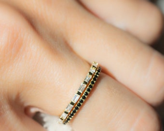 Zierlicher Schwarzer Diamant Eternity Ring Gold Minimalist Ring Einfacher Diamant Ring Silber Ring Geschenk für Sie Zarte Ring Eternity Band