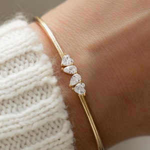 Cuff Bracelet, Heart Bracelet, Toi et Moi Jewelry, Gold Bangle, Diamond Bracelet, Dainty Bracelet, Minimalist Bracelet, Gift for Her