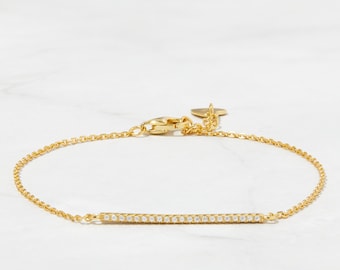 Pavé Bar Bracelet, Dainty Bracelet, Gold Bracelet, Diamond Bracelet, Delicate Bracelet, Stacking Bracelet, Gift for Her, Layering Bracelet