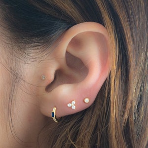 Baguette Sapphire Huggies Earrings Gold Tiny Hoops Dainty Hoops Sterling Silver Small Hoop Earrings September Birthstone Gold Huggie Earring
