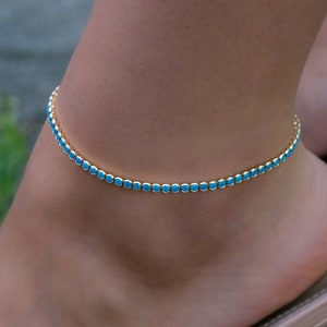 Turquoise Anklet, Turquoise Ankle Bracelet, Dainty Anklet, Turquoise Jewelry, Gift for Her, Minimalist Anklet, Gold Tennis Anklet