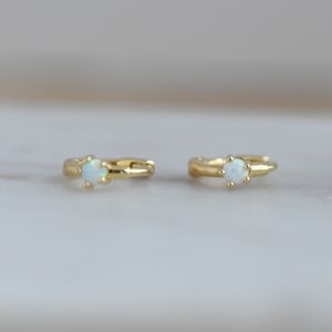 Opal Huggie Earrings, Small Gold Hoop Earrings, Opal Hoops, Gold Hoop Earrings, Gold Huggie Earrings, Silver Opal Hoop Earring, Opal Earring image 5