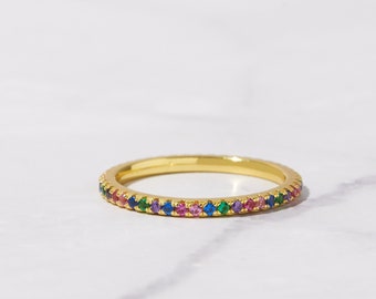 Rainbow Ring Eternity Band Multicolor Band Ring Stackable Rainbow Ring Rainbow CZ Ring Rainbow Jewelry Stackable Rings Gift for Her