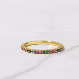 Rainbow Ring Eternity Band Multicolor Band Ring Stackable Rainbow Ring Rainbow CZ Ring Rainbow Jewelry Stackable Rings Gift for Her