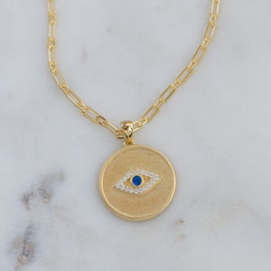 Evil Eye Medallion Necklace, Evil Eye Necklace, Medallion Necklace, Medallion Pendant Evil Eye Pendant Necklace Gift for Her, Christmas Gift
