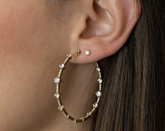 Diamond Hoop Earrings, Pave Hoop Earrings, Gold Diamond Hoops, Silver Diamond Hoop Earrings, Gold Hoops, Diamond Statement Earrings