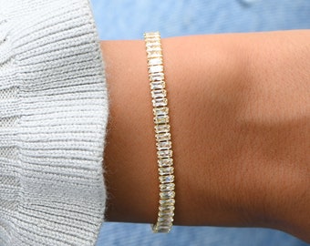 Baguette Tennis Bracelet, Gold Tennis Bracelet, Cubic Zirconia Tennis Bracelet, Dainty Bracelet, Diamond Bracelet, Gift for Her,