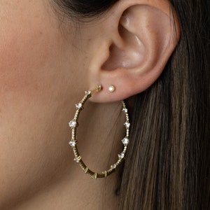 Diamond studded hoops deals