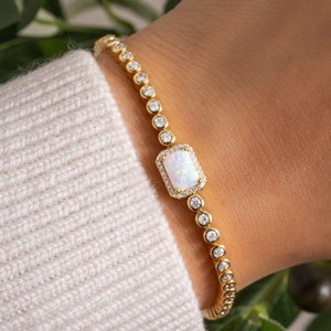 Opal Halo Tennis Bracelet, Opal Bracelet, Diamond Bracelet, Opal Jewelry, Silver Bracelet, Tennis Bracelet, Gold Bracelet, Opal Pendant Gift