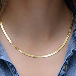 4mm Gold Herringbone Necklace, Chain Necklace, Layering Necklace, Herringbone Chain, Gold Necklace, Snake Chain, Flat Snake Chain, Gift