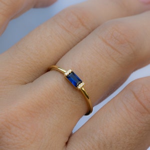 Sapphire Dainty Baguette Stacking Ring, Gold Minimalist Ring, Simple Sapphire Ring, Sterling Silver Ring, Thin Ring, Delicate Ring Gift