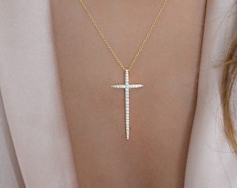 Cross Necklace, Cross Pendant, Gold Cross Necklace, Dainty Cross Necklace, Religious Necklace, Gift for Her, Christmas Gift