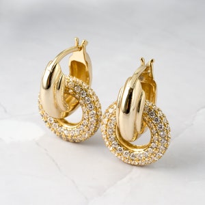 Removable Charm Gold Hoop Earrings, Diamond Earrings, Statement Earrings Sterling Silver Hoop Earrings Medium Gold Hoops Gift for Her