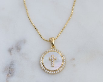 Gold Cross necklace,Religious Medal necklace,Relic Pendant necklace,silver cross necklace,Medallion necklace,Bridesmaid Gift,birthday gift