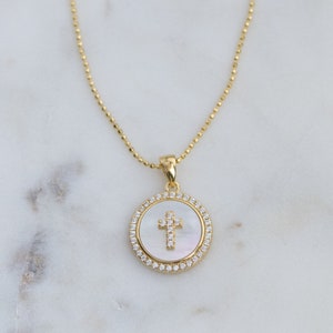 Mother of Pearl Cross Necklace, Cross Pendant, Cross Necklace, Pearl Cross Necklace, Cross Medallion, Gift for her, Religious Necklace