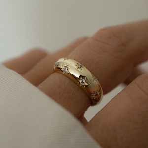 Dome Ring, Gold Dome Ring, Silver Dome Ring, Star Ring, Celestial Jewelry, Gift for Her, image 2