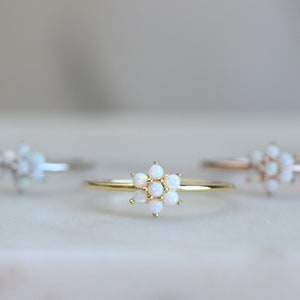 Dainty Opal Ring, Opal Stacking Ring, White Opal and CZ Ring, Gold Opal Ring, Sterling Silver Opal Ring, Delicate Opal Ring, Bridesmaid Gift image 2