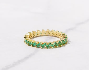 Emerald Baguette Eternity Band, Baguette Ring, Eternity Ring, Gold Minimalist Ring, Simple Diamond Ring, Silver Ring, Gift for Her,