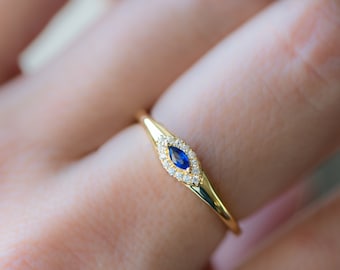 Evil Eye Ring, Dainty Ring, Stacking Ring, Dainty Ring, Evil Eye Jewelry, Protection Ring, Gold Evil Eye Ring, Gift for Her