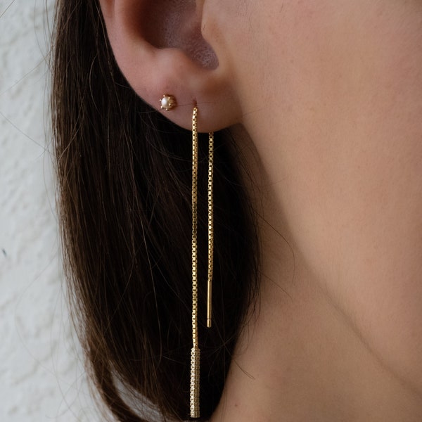 Threader Earrings, Minimalist Threader Earrings, Long Chain Bar Earrings, Dangle Earrings, Drop Earrings, Long Earrings, Gift for Her, Gold