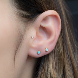 Gold Opal Stud Earrings Small Studs Dainty Studs Minimalist Earrings Opal Studs Blue Opal Earrings Gift for Her October Birthstone