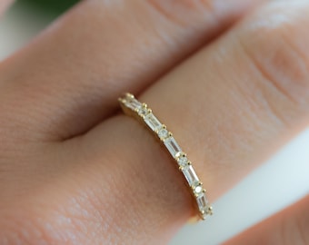 Dainty Baguette Stacking Ring, Gold Minimalist Ring, CZ Ring, Simple Diamond Ring, Silver Ring, Thin Ring, Gift for Her, Delicate Ring