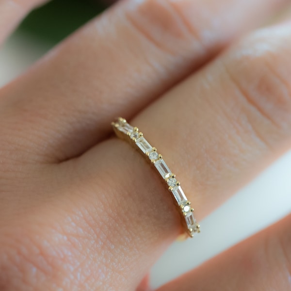 Dainty Baguette Stacking Ring, Gold Minimalist Ring, CZ Ring, Simple Diamond Ring, Silver Ring, Thin Ring, Gift for Her, Delicate Ring