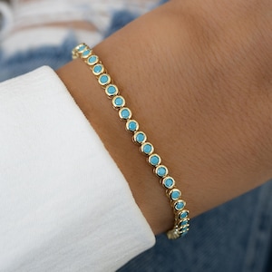 Turquoise Tennis Bracelet, Turquoise Jewelry, Gemstone Bracelet, Gift for Her, Gold Bracelet, Silver Bracelet, Turquoise Bracelet
