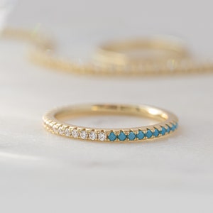 Turquoise Ring, Eternity Band, Diamond Ring, Dainty Ring, Wedding Band, Anniversary Gift, Turquoise Jewelry, Gift For Her, Eternity Ring