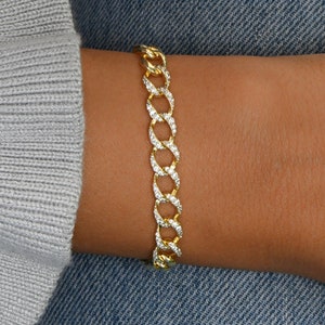 Chain Bracelet, Cuban Link Bracelet, Pave Cuban Link, Curb Chain Bracelet, Gold Chain Bracelet, Gold Bracelet, Gift for Her, Bracelet