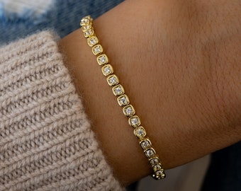 Handmade Tennis Bracelet, Gold Tennis Bracelet, Cubic Zirconia Tennis Bracelet, Dainty Bracelet, Diamond Bracelet, Gift for Her, Bracelet