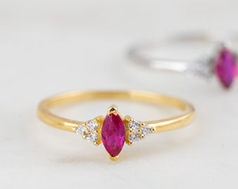 Marquise Ruby Ring, Ruby Ring, July Birthstone, Dainty Ring, Sterling Silver Ruby Ring, Gold Ruby Ring, Gift for her, Minimalist Ring