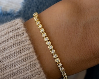 Handgemaakte tennisarmband, gouden tennisarmband, tennisarmband zirkonia, sierlijke armband, diamanten armband, cadeau voor haar, armband