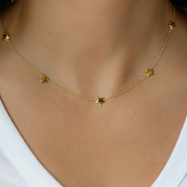 Sterne Halskette, Stern Anhänger, zierliche Goldkette, Stern Anhänger, zierliche Halskette, Geschenk für sie, Weihnachtsgeschenk, Layering Halskette