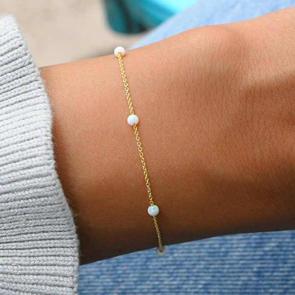 Opal Bracelet, White Opal Bracelet, October Birthstone, Dainty Opal Bracelet, Opal Jewelry, Tiny Opal Bracelet Bridal Bracelet, Gift for Her