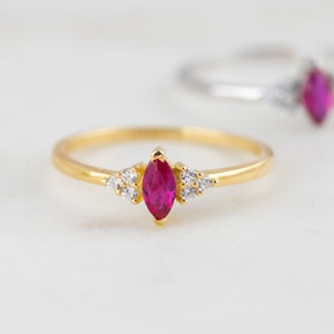 Marquise Ruby Ring, Ruby Ring, July Birthstone, Dainty Ring, Sterling Silver Ruby Ring, Gold Ruby Ring, Gift for her, Minimalist Ring