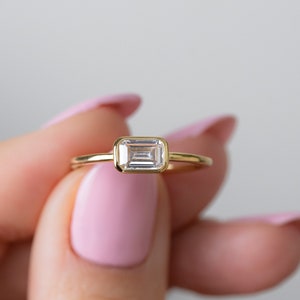 Baguette Ring, Rectangle Ring, Bezel Set Ring, Bezel Set Engagement Ring, Emerald Cut RIng, Gift for Her, Dainty Ring, Minimalist Ring image 1