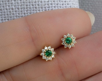 Emerald Stud Earrings, Dainty Earrings, Stud Earrings, Dainty Stud Earrings, Small Stud Earrings, May Birthstone, Minimalist Earrings, Gift