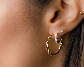 25mm Spiral Hoop Earrings, Small Hoop Earrings, Gold Hoop Earrings, Gold Hoops, Ribbon Hoop Earrings, Twisted Ribbon Hoop Earrings, Hoops