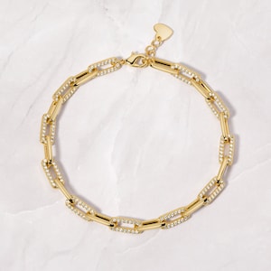 Paperclip Bracelet, Chain Bracelet, Diamond Bracelet, Gold Bracelet, Minimalist Bracelet, Dainty Bracelet, Gift for Her, CZ Bracelets