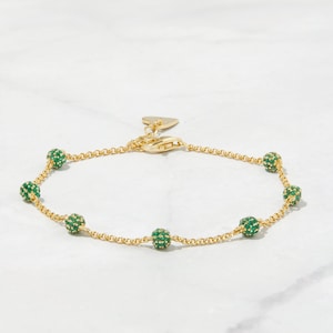 Beaded Bracelet, Emerald Bracelet, Gold Bracelet, Diamond Bracelet, Gift for Her, Dainty Bracelet, Minimalist Bracelet, Stacking Bracelet image 1