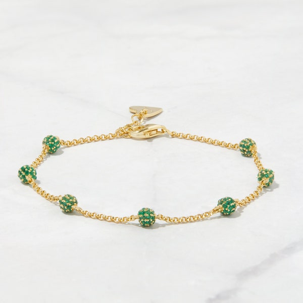 Beaded Bracelet, Emerald Bracelet, Gold Bracelet, Diamond Bracelet, Gift for Her, Dainty Bracelet, Minimalist Bracelet, Stacking Bracelet