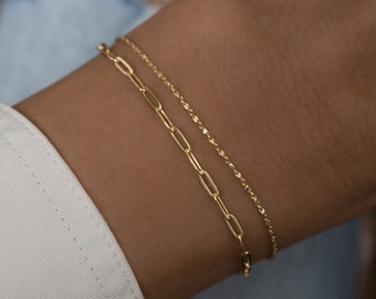 Zwei zarte Armbänder Set, zartes Armband Set, zwei minimalistische Armbänder, zartes Armband, Geschenk für sie, Goldarmband, Silberarmband